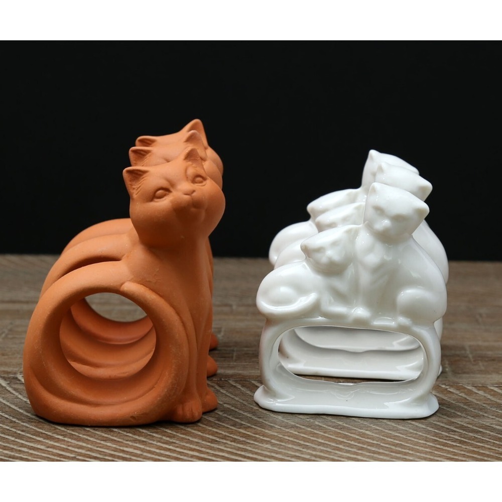 Vintage Cat Napkin Rings, Ceramic,‎ Set of 6